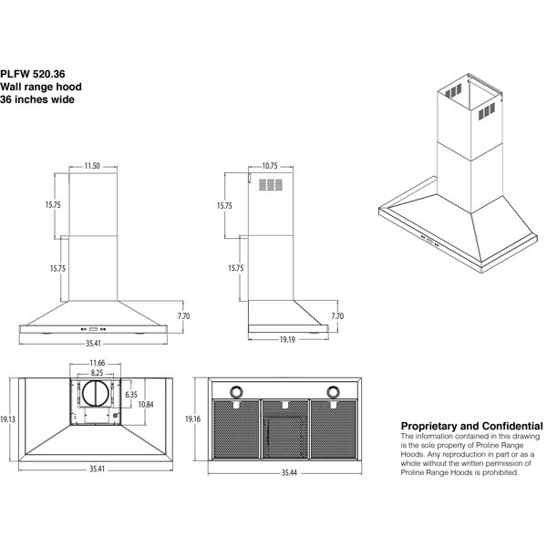 ProLine Range Hoods 36" 600 CFM Convertible Wall Mount Range Hood in
